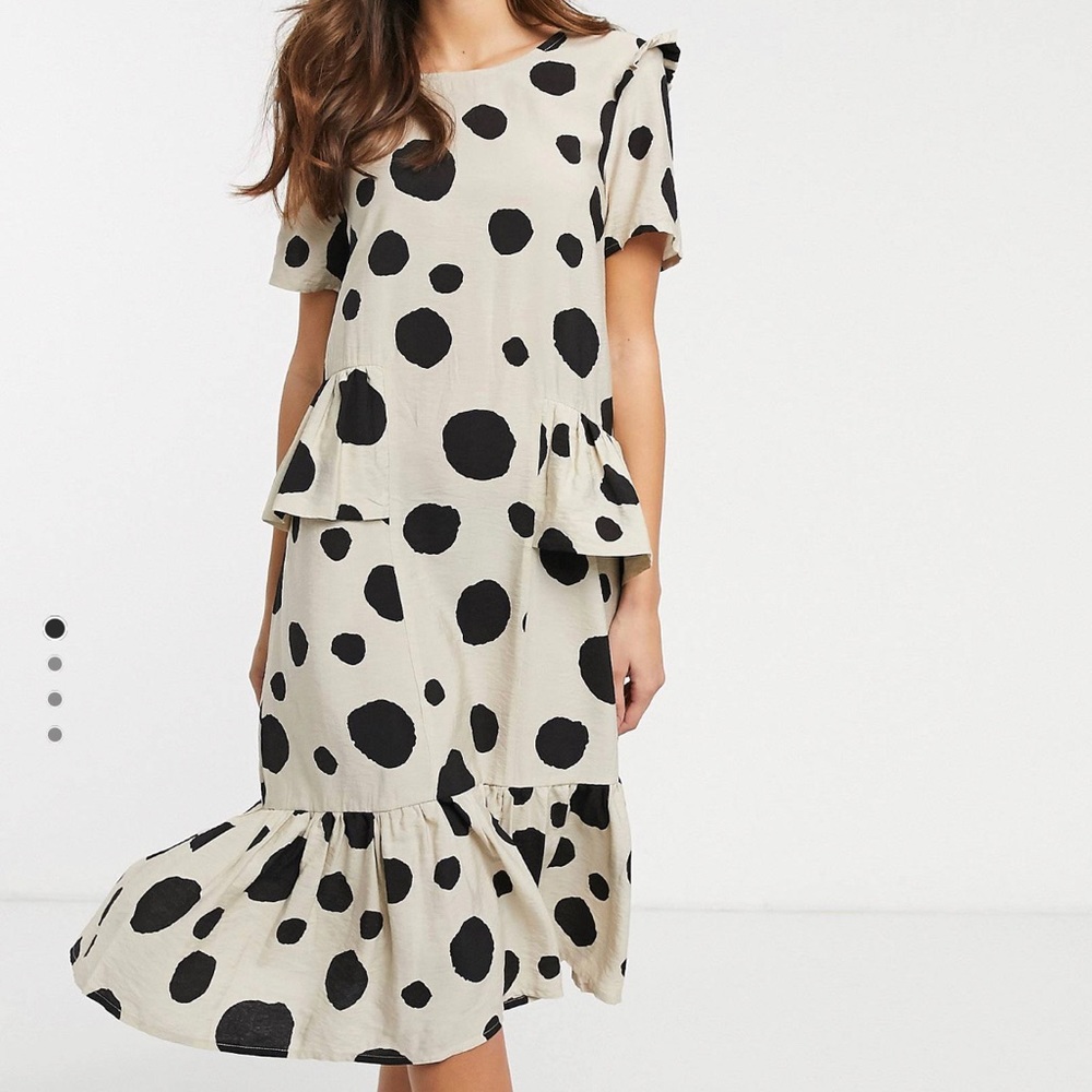 Vero Moda Artsy Ruffle Midi Dress with Dots [NWOT]